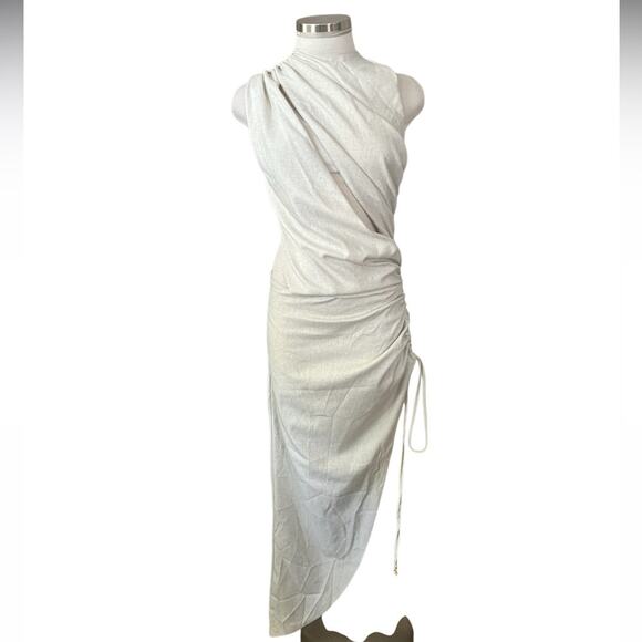PLT LABEL OFF WHITE DRAPED RUCHED SKIRT MIDAXI DRESS Size 10 NWT - Picture 3 of 13